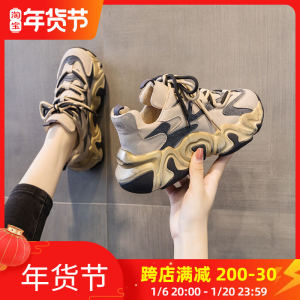 รองเท้าผ้าใบพื้นหนาสไตล์คุณพ่อสำหรับผู้หญิง รองเท้าลำลองแบบสวมสบาย ทรงหัวมน พื้นยาง สไตล์เกาหลี ฤดูใบไม้ผลิ 2025