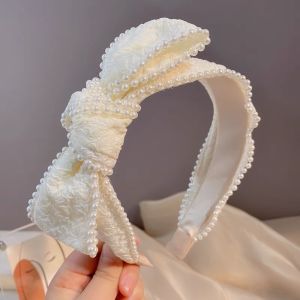 Băng Đô Trắng Sần Ren Đính Hạt Ngọc Sang Chảnh