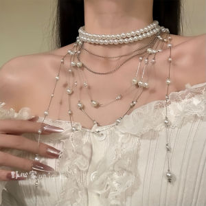 Original Design Long Pearl Necklace Layered Elegant Vintage Style Bone Chain Sensation Jewelry Accessory for All Gender