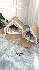 "Local Stock" Multifunctional cat and dog bed pet bed all-season use cat scratching board Cat villa Cat house semi-enclosed shell-shaped sleeping bag non-shedding sisal cat scratching board cat tent.