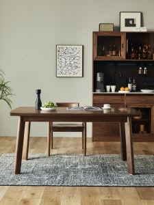 Deep Cham Wood Black Walnut Dining Table Scandinavian Style Rectangular Solid Wood Dining Table for Home and Office Use