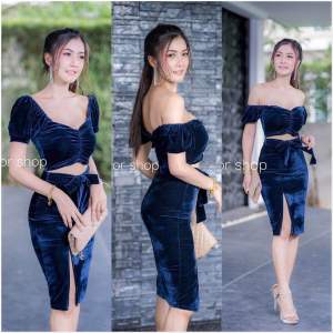 Delisya.id-Keisya Midi Dress Bludru Sabrina 766 Dress Bodycon Pesta Bludru Party Dress Sepan Midi