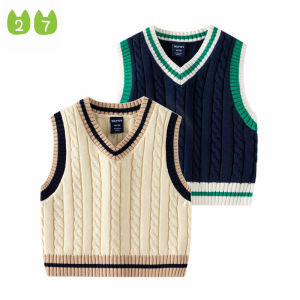 Kids Vest Jacket Spring and Autumn Childrens Clothing Boys Sweater Sleeveless V Neck Pure Cotton Cotton Knitwear Baby Boy Waistcoat Pullover