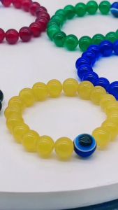 Turkey Hamsa Fatima Blue Evil Eye Agates Stone Lucky Charm Bracelet for Women Men Protection Bring