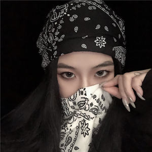New 2022 Elastic Silk Scarf Multi-Functional Sport Neck Warmer Almond Flower Pattern Trendy Headband Towel Scarf Hat Set