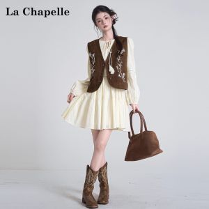 La Chapelle | French Style Embroidery Lace-up Sleeveless Vest Long Sleeve Dress Set