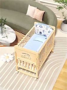 Solid Wooden Crib for Baby with Mattress Set Wheels Mosquito Net 120Cm/106Cm Wooden Baby Bed