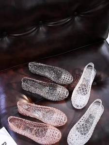 Summer Women Crystal Jelly Hollow Sandals Lady Open-Toe Fish Mouth Flat Hole Shoes Adult Soft Sole Breathable Mom Shoes Casual