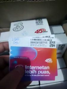 20 Pcs Kartu Perdana Tri 3 AON 2GB Prabayar Aktif Siap Pakai OTP Registrasi
