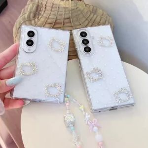 Sanrio | Ốp Điện Thoại Hello Kitty Dễ Thương Kèm Dây Đeo Cho Samsung Galaxy Z Fold 8 Ultra 6 5 4 Chống Sốc Bảo Vệ Toàn Màn Hình Thiết Kế Sao Kim Cương