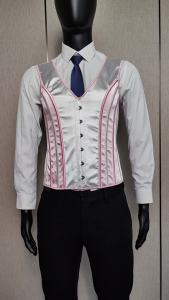 Men Pink Corset Vest Lace Up Vintage Waistcoat For Wedding Bones Tummy Control Waist Girdle Tops V Neck Stage Costume 6 Buckles