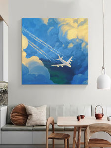 Abstract Clouds Hand-painted Oil Canvas Modern Decorative Artwork for Living Room Childrens Room Cartoon Plane Texture Painting