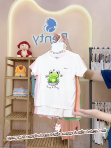 Bộ cộc tay cài vai BENTY in hình ếch BT054 chất thấm hút mồ hôi đồ bộ bé trai bé gái