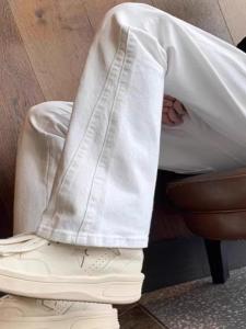 Fashion Trendy Brand Silm White Skinny Spring and Autumn Jeans Mens Straight-leg Pants American High Street Vibe Handsome Pants