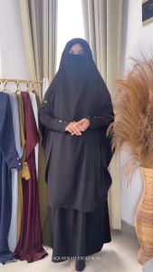 Aqueenah - Abaya Aisyah Gamis Umroh Haji set French Khimar Instan