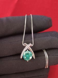 Diamcity (Free Gra Certificate) 925 Perak Biru Hijau Kalung Berlian Liontin Berbentuk Hati