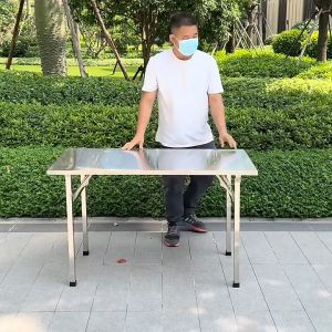 XUXU โต๊ะรับประทานอาหารกลางแจ้ง โต๊ะพับสแตนเลส 120CM โต๊ะพับขายของ สีเงิน กัลวาไนซ์ แข็งแรง มี 3 ขนาดให้เลือก พับเก็บเข้าออกง่าย พกพาสะดวก