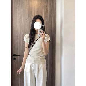 Áo Thun Nữ Tay Ngắn Dáng Ôm Cổ Tròn Cotton Phong Cách Hàn Quốc Mùa Hè Thường Ngày Thiết Kế Cổ Điển Chất Liệu Cotton