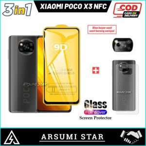 PROMO PAKET 3in1 TEMPERED GLASS FULL COVER XIAOMI POCO X3 / X3 NFC / X3 PRO ANTI GORES FULL COVER FREE SKIN CARBON + PELINDUNG CAMERA