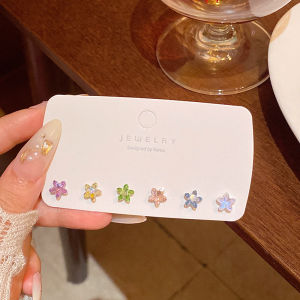 Dopamine Refreshing Six-Piece Set Zircon Star Ear Studs Ear Caring Hole Versatile Cute Fashionable Earring Jewelry Set