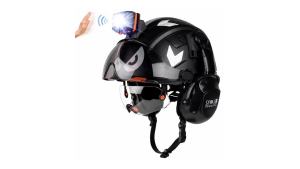 CE All-in-One Safety Helmet Led Headlamp Ear Muffs Combo Reflective Strip Double Visor Sliding Ventilated Construction Hard Hat