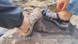 GRITION รองเท้าแตะผู้หญิงสีดำสายถักออกแบบคัตเอาท์ออกแบบกีฬากลางแจ้งกันลื่น และรอยขีดข่วน