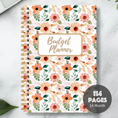 1PC A5 Floral Budget Planner Notebook Monthly Expense Tracker Watercolor Cover Finance Organizer Spiral Binding