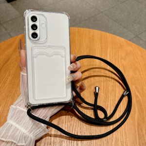 For Samsung Galaxy A73 A72 A53 A52 A52s A42 A33 A32 A23 A22 A13 A12 Phone Case Crossbody Lanyard Clear Slot Card Wallet Cover
