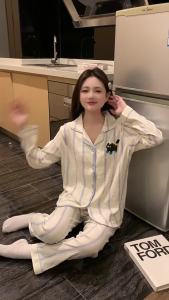 Người phụ nữ mùa xuân và mùa thu mới đám mây bông dài tay pijama dễ thương Hàn Quốc phim hoạt hình đồ ngủ rộng hai bộ chi tiết Nữ Cô Gái trang phục nhà với ngực đệm đồ ngủ