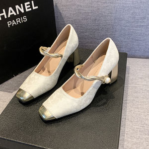 รองเท้าส้นสูง Mary Janes สำหรับผู้หญิง ทรงหัวเหลี่ยม พื้นยาง รองเท้าแฟชั่นฤดูใบไม้ผลิและฤดูใบไม้ร่วง สไตล์จีนโบราณ รองเท้าส้นหนาสำหรับผู้หญิง