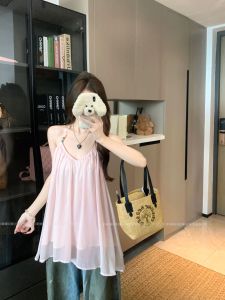 Áo Ba Lỗ Lưới Màu Hồng Dopaamine Dành Cho Nữ Mùa Hè Mới Áo Ba Lỗ Lưới Xếp Ly Thiết Kế Cao Cấp Đẹp Hoàn Hảo Áo Ba Lỗ Ngắn