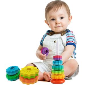 Rainbow Ring Stacker Montessori Toys for Babies 6-12 MonthsBaby Spinning Stacking Toys for Toddlers 1-3 Girl Boy Christmas Birthday Gifts Autism Sensory Learning Toy