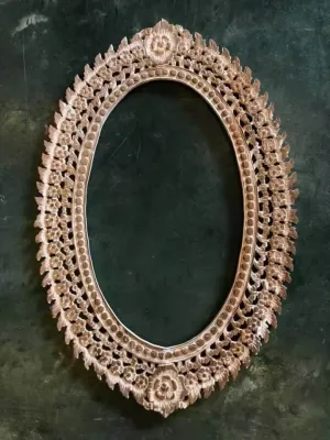 กระจกไม้สัก (Teak Wooden Mirror) 100x60 cm. กระจกวินเทจ จัดส่งแบบมีกระจก/ไม่มีกระจก กระจกติดผนัง กระจกไม้แกะสลัก ทำสีขาวขัด วินเทจ งานสวย