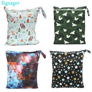 [Sigzagor] กระเป๋าเปียกแห้งพร้อมซิปสองใบกระเป๋าผ้าอ้อมเด็กกระเป๋าผ้าอ้อมกันน้ําล้างทําความสะอาดได้