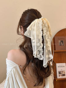 Elegant Pearl Hair Clip with Lace Sash for Women Original Design Hair Accessories behind the Head  out Design Butterfly Knot