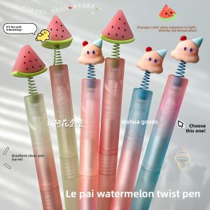 Colorful Gradient Watermelon Twist Pen Smooth Writing Black Ink Neutral Pen for Students to Practice Questions Cute Ins Style