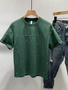 Loose Fit Casual round Neck Short Sleeve T-Shirt Mens American Style Fashionable Summer New Ink Splatter Embroidery Top