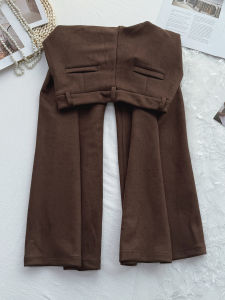 QINGNAER | Stylish Slim High Waist Wide Leg Coffee Color Trousers