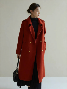 DUSHU | Stylish Red Slimming Wool Coat Winter