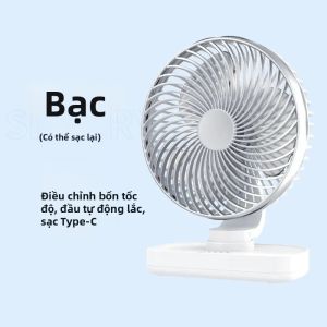 Quạt Để Bàn Di Động Sạc USB 4 Tốc Độ Làm Mát Êm Ái Dùng Cho Ký Túc Xá Văn Phòng Nhà Ở Phòng Ngủ Xoay Trái Phải Hiệu Quả