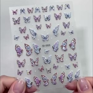 1Pcs 5D Embossed Butterfly Nail Stickers Blue Purple Gradient Wing Butterflies Nails Decals Self-Adhesive Manicure Decorations 1