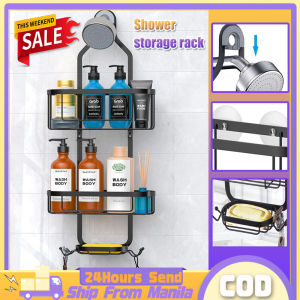 Shower Storage Rack Stainless Bathroom Storage Rack Organizer Drain Soap Storage Rack With Rustproof Hooks Wall Mounted Basket Organizer Metal Shelf Rack Bathroom Organizer Over Shower Head Removable Storage Rack