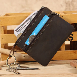 Crazy Horse Leather Short Small Money Bag Cred Card Holder Lightweight Portable Coin Cash Storage Bags Retro Slim Zipper Wallet