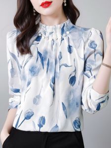 [Brand Big Sale] Elegant Tops Fashion Print Long Sleeves Chiffon Shirt Ladies Autumn Clothes New Arrival Beautiful Younger