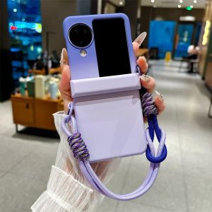 Hinge Full Protection with Braided Colorful Wrist Hand Strap Lanyard Gradient Color Hard PC Phone Case For OPPO Find N2 N3 Flip