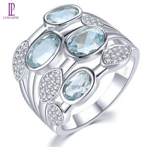 Lohaspie Jewelry Real 2.2 Carats Solid Sterling Silver 925 Ring Original Natural Aquamarine Black Spinel Ring Aquamarine 925 Sterling Silver Ring Aquamarine Ring For Women Jewelry