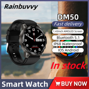 Rainbuvvy DM50 Men Women Smart Watch 1.43Inch AMOLED Screen Heart Rate blood oxygen NFC IP68 Waterproof 400mAh Battery Bluetooth 5.1 Smartwatch For IOS Android