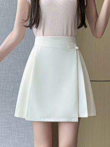 New Chinese Style Tailored Mini Skirt Womens Summer High Waist Slimming Anti-Light A-Line Short Skirt Polyester Fiber
