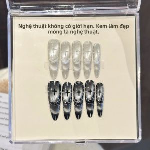 10 Móng Tay Giả Cao Cấp Thủ Công Thiết Kế Mỏng Kiểu Ngón Chó Oracle Holy Light AB Phong Cách Y2k Châu Âu Mỹ Kèm 4 Dụng Cụ