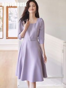 Đầm thiết kế dáng xoè màu trơn tối giản